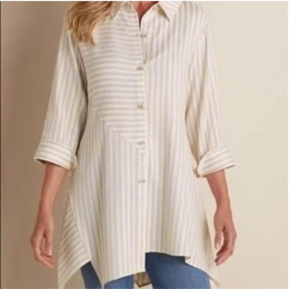 Soft Surroundings Standout Asymmetrical Striped Shirt Tunic Size PXS